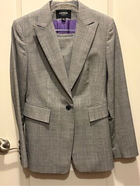 Express Gray Plaid Single-Button Blazer & Mini Skirt